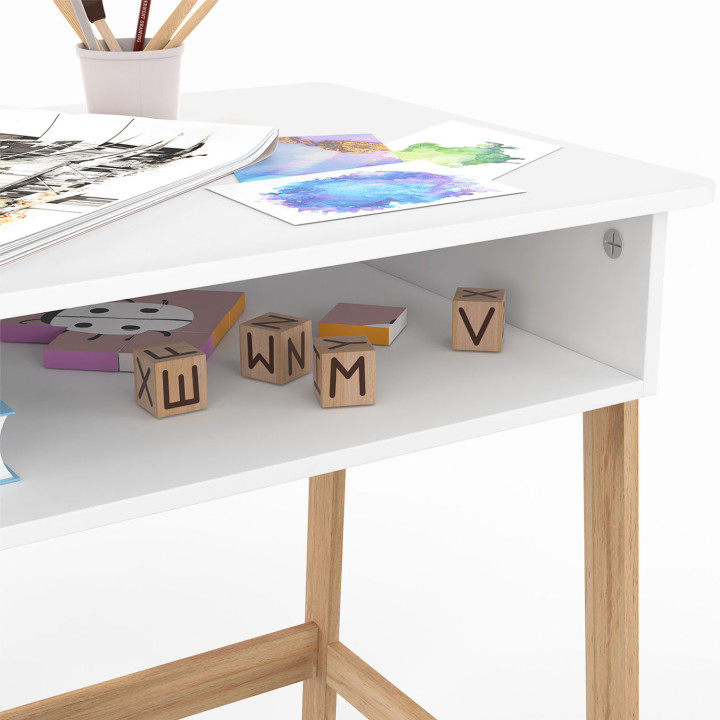Ensemble bureau + 1 chaise enfant ANATOLE avec niche blanc et bois