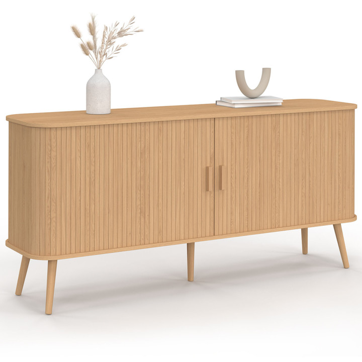 Sideboard 160cm Holz Farbe Eiche Stollen XXL 2 Schiebetüren - ROMIE | IDMarket