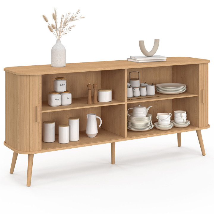 Sideboard 160cm Holz Farbe Eiche Stollen XXL 2 Schiebetüren - ROMIE | IDMarket