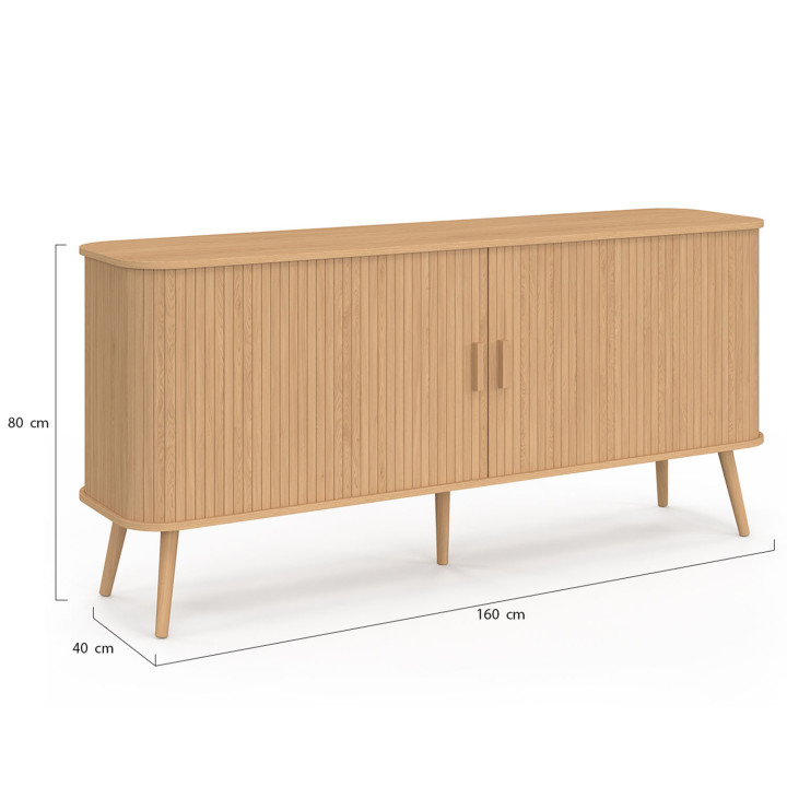 ¡Aparador de madera 160cm color roble lamas XXL 2 puertas correderas - ROMIE | Zen Cart! IDMarket