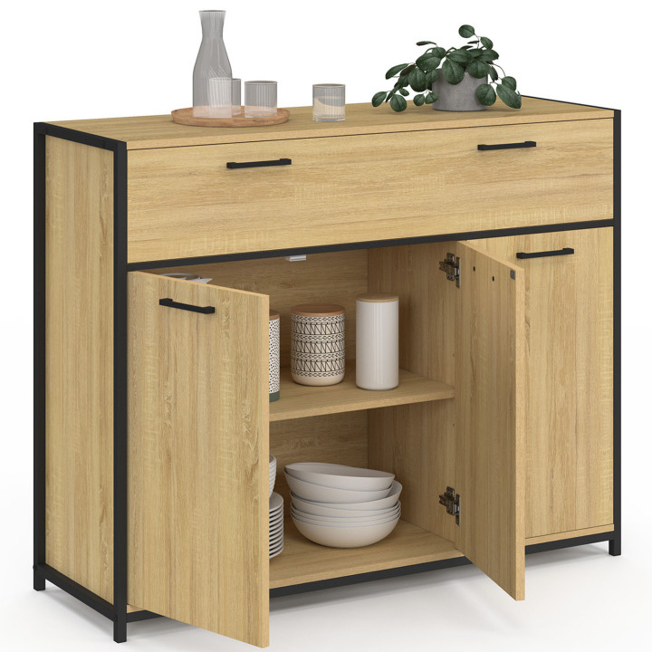 Aparador diseño industrial 100 cm 3 puertas y 1 cajón - DETROIT | DETROIT IDMarket