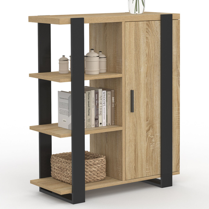 PHOENIX dressoir met 3 vakken en kast, 70 cm, hout en zwart