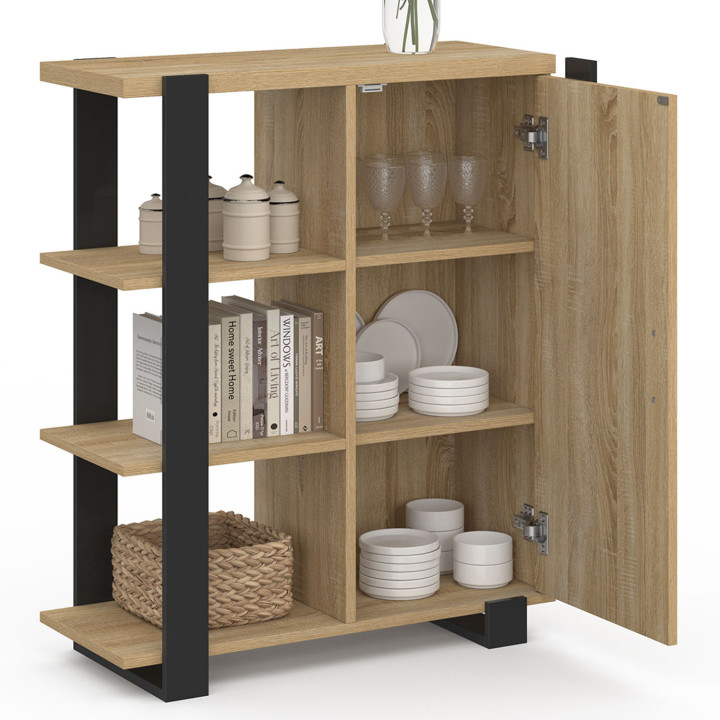 PHOENIX dressoir met 3 vakken en kast, 70 cm, hout en zwart