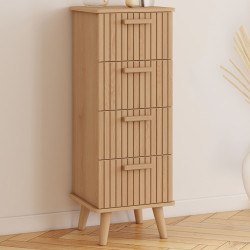 Beistellmöbel mit 4 Schubladen JULIETTE 30 cm, Lattenrost, Holzleisten, eichenfarbig
