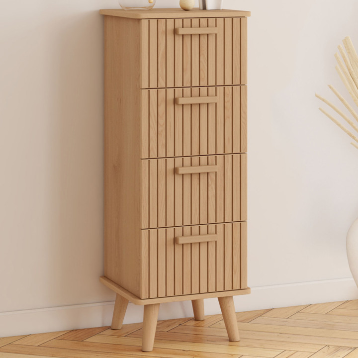Meuble d'appoint 4 tiroirs JULIETTE 30 cm chiffonnier lattes tasseau bois coloris chêne