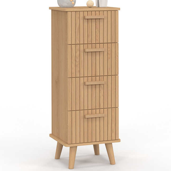 Meuble d'appoint 4 tiroirs JULIETTE 30 cm chiffonnier lattes tasseau bois coloris chêne
