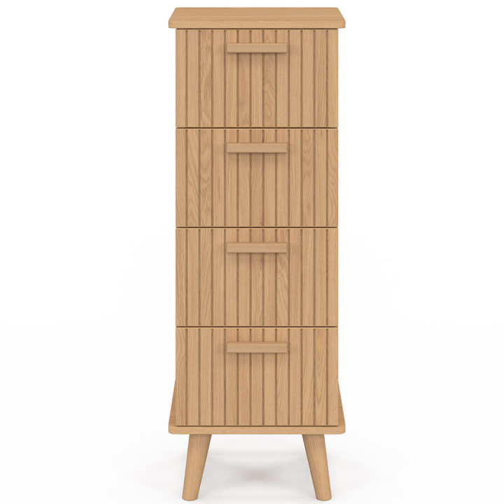 Meuble d'appoint 4 tiroirs JULIETTE 30 cm chiffonnier lattes tasseau bois coloris chêne