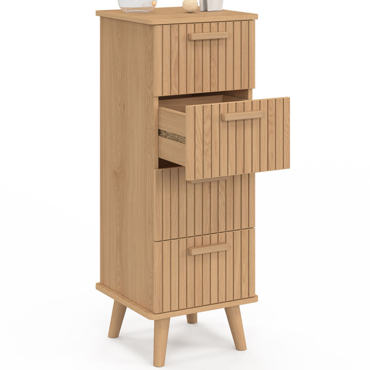 Meuble d'appoint 4 tiroirs JULIETTE 30 cm chiffonnier lattes tasseau bois coloris chêne