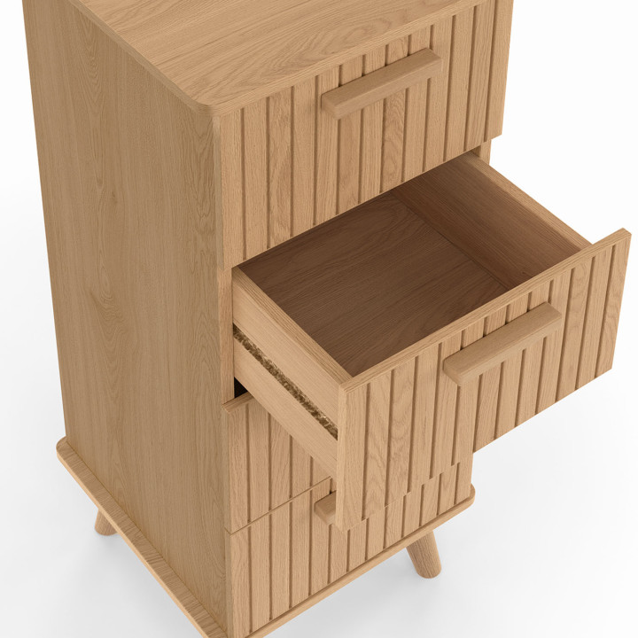 Meuble d'appoint 4 tiroirs JULIETTE 30 cm chiffonnier lattes tasseau bois coloris chêne