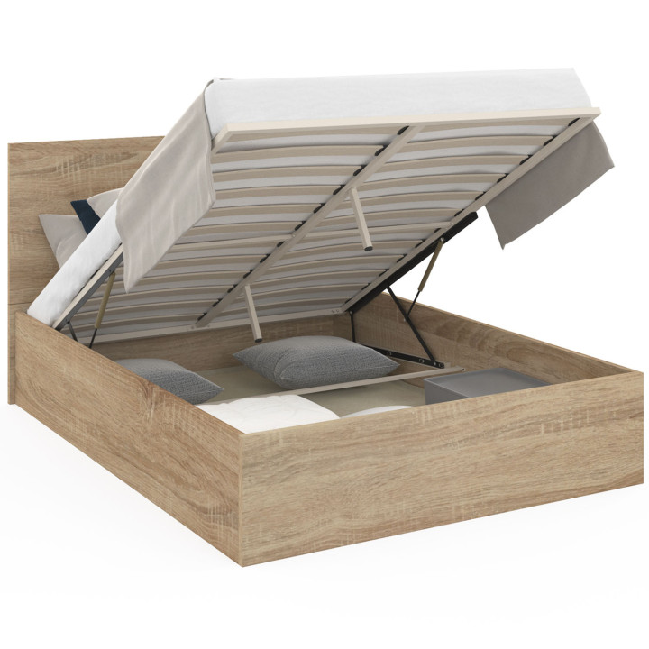 Tweepersoonsbed met boxspring 140x190cm beuken effect - SEASIDE | ID Market