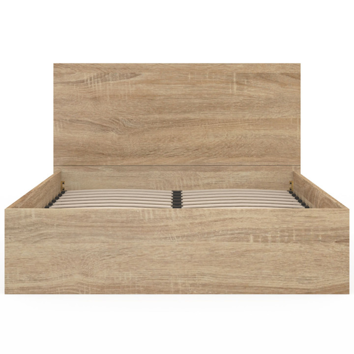 Lit coffre double SEASIDE avec tête de lit et sommier 140x190 cm façon hêtre