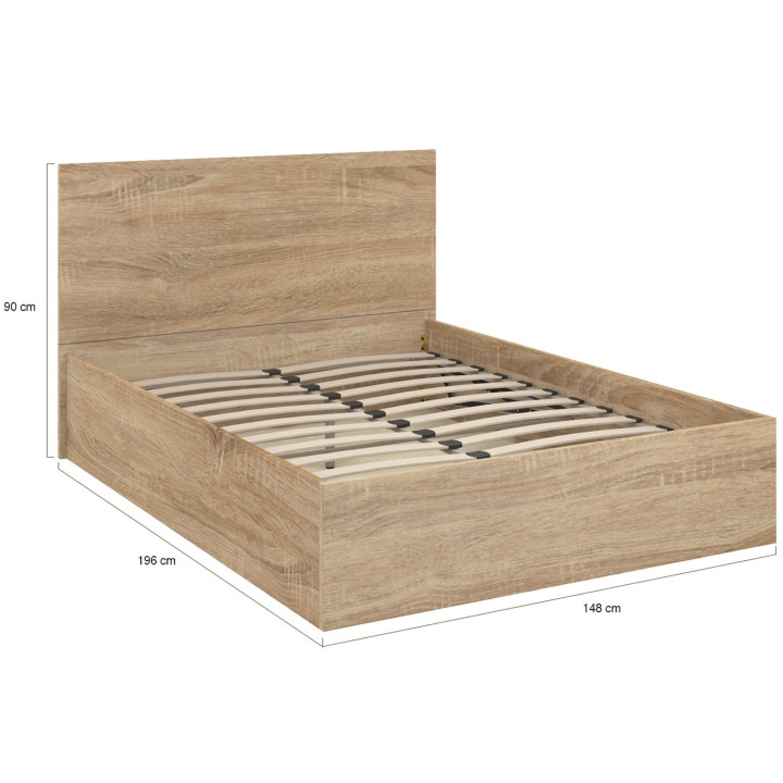 Lit coffre double SEASIDE avec tête de lit et sommier 140x190 cm façon hêtre