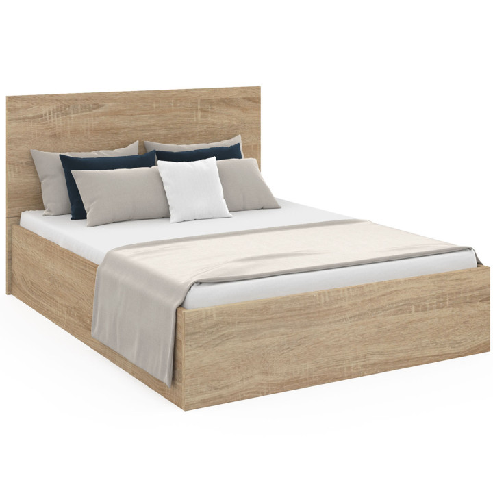 Tweepersoonsbed met boxspring 140x190cm beuken effect - SEASIDE | ID Market