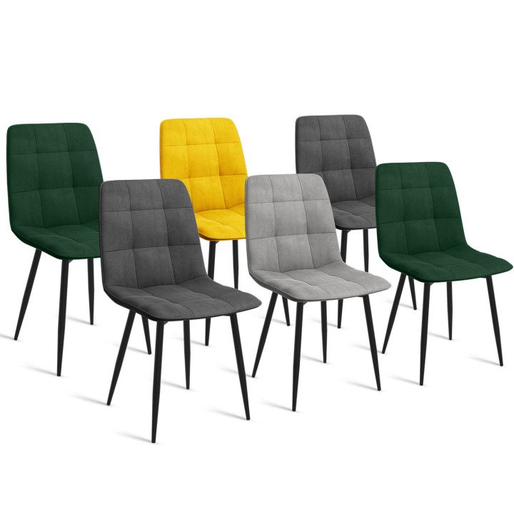 Sillas de terciopelo de colores mixtos: verde, amarillo y gris con patas de metal - MILA | ID Market