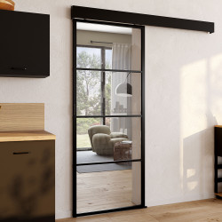 83 cm schuifdeur van gehard glas in metaal + MDF met rail en bevestigingen
