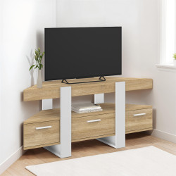 Mueble TV esquinero 110cm madera y blanco con cajón - PHOENIX | IDMarket