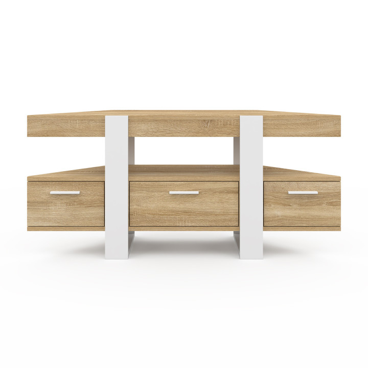 Mueble TV esquinero 110cm madera y blanco con cajón - PHOENIX | IDMarket