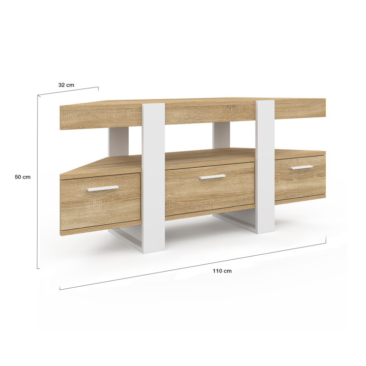 Hoek-TV-meubel 110cm hout en wit met lade - PHOENIX | IDMarket