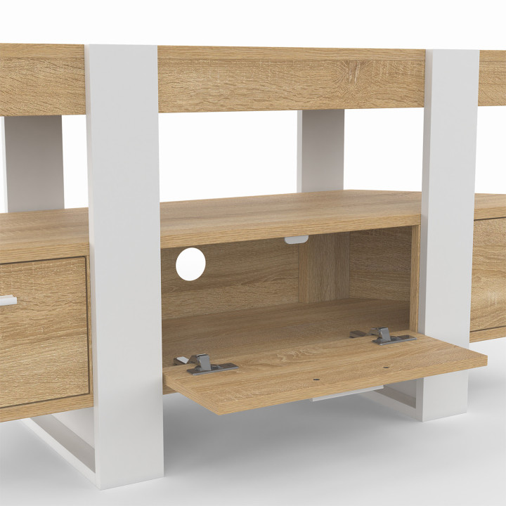 Mueble TV esquinero 110cm madera y blanco con cajón - PHOENIX | IDMarket
