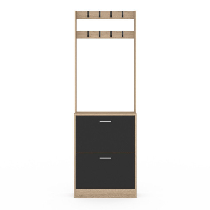 Mueble zapatero de pasillo de 2 puertas efecto madera y negro - KLARK | El Arte de Vivir IDMarket