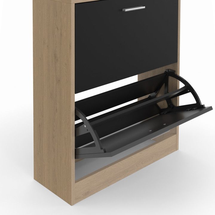 Mueble zapatero de pasillo de 2 puertas efecto madera y negro - KLARK | El Arte de Vivir IDMarket