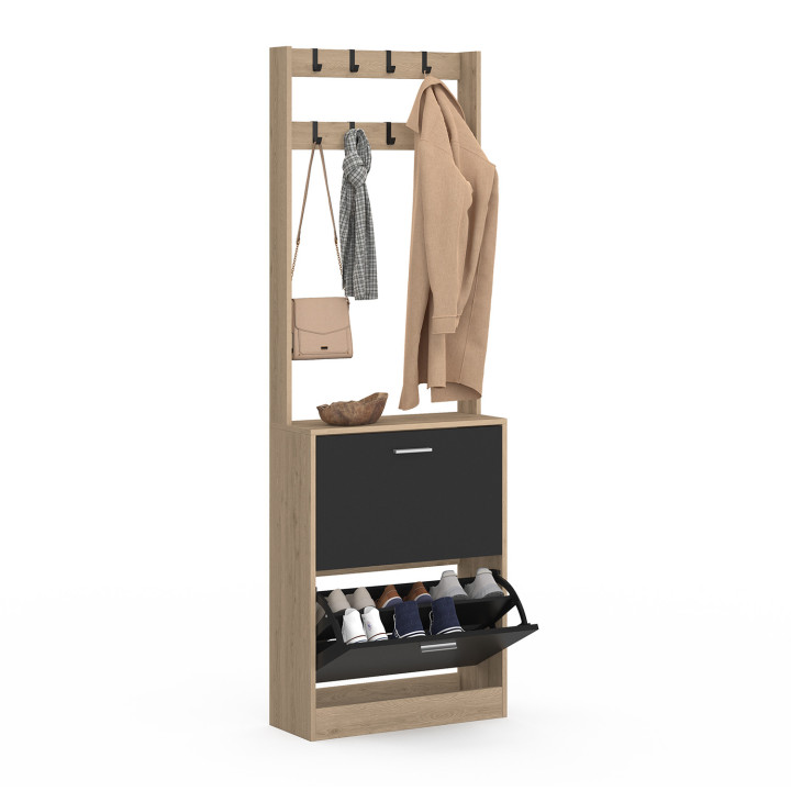 Mueble zapatero de pasillo de 2 puertas efecto madera y negro - KLARK | El Arte de Vivir IDMarket