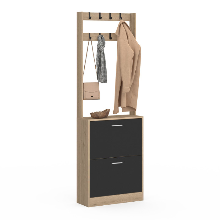 Mueble zapatero de pasillo de 2 puertas efecto madera y negro - KLARK | El Arte de Vivir IDMarket