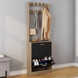 Vestiaire d'entrée KLARK meuble chaussures 2 portes effet bois et noir
