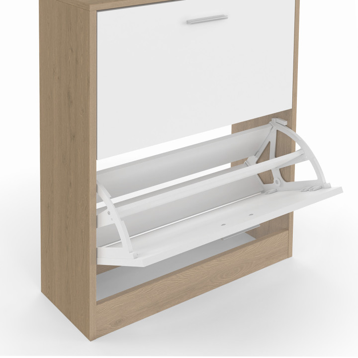 Mueble zapatero 2 puertas efecto madera y blanco - KLARK | El Arte de Vivir IDMarket