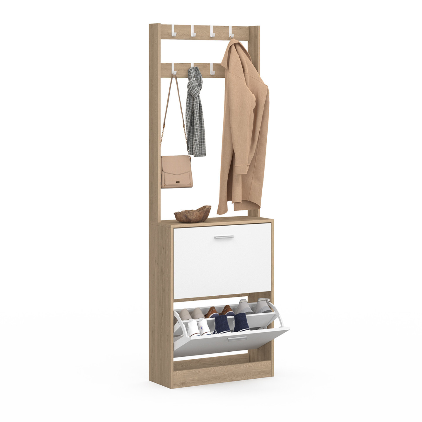 Scarpiera 3 Ante Effetto Faggio – Capacità 18 Paia, Dimensioni 60x24x113 Cm, Struttura In Truciolato, Montaggio Facile