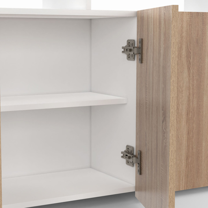 110 cm ELIGHT 3-deurs dressoir met LED-verlichting en nissen in wit en beukeneffect