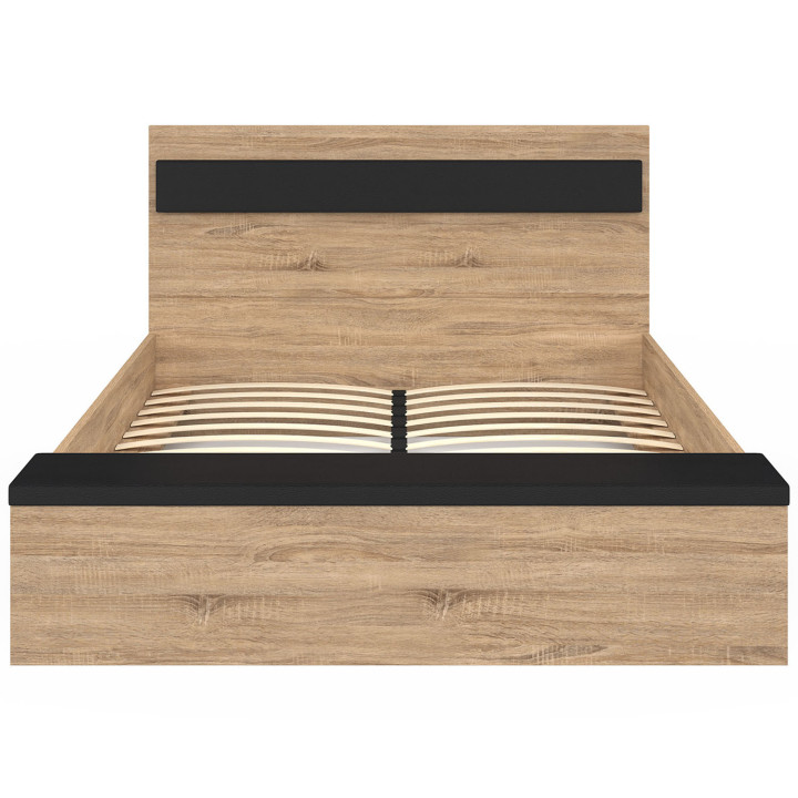 Cama doble 140x190 madera y cabecera negra + banco - GAELLE | IDMarket