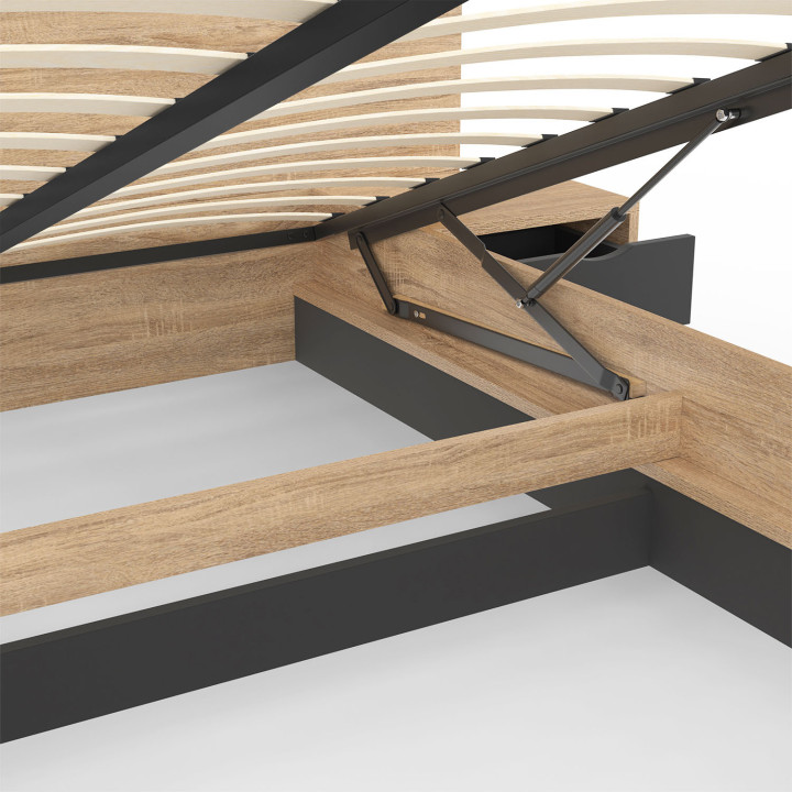 ¡Madera y negro cama doble 140x190 con mesitas de noche integradas - SANTA | Zen Cart! IDMarket