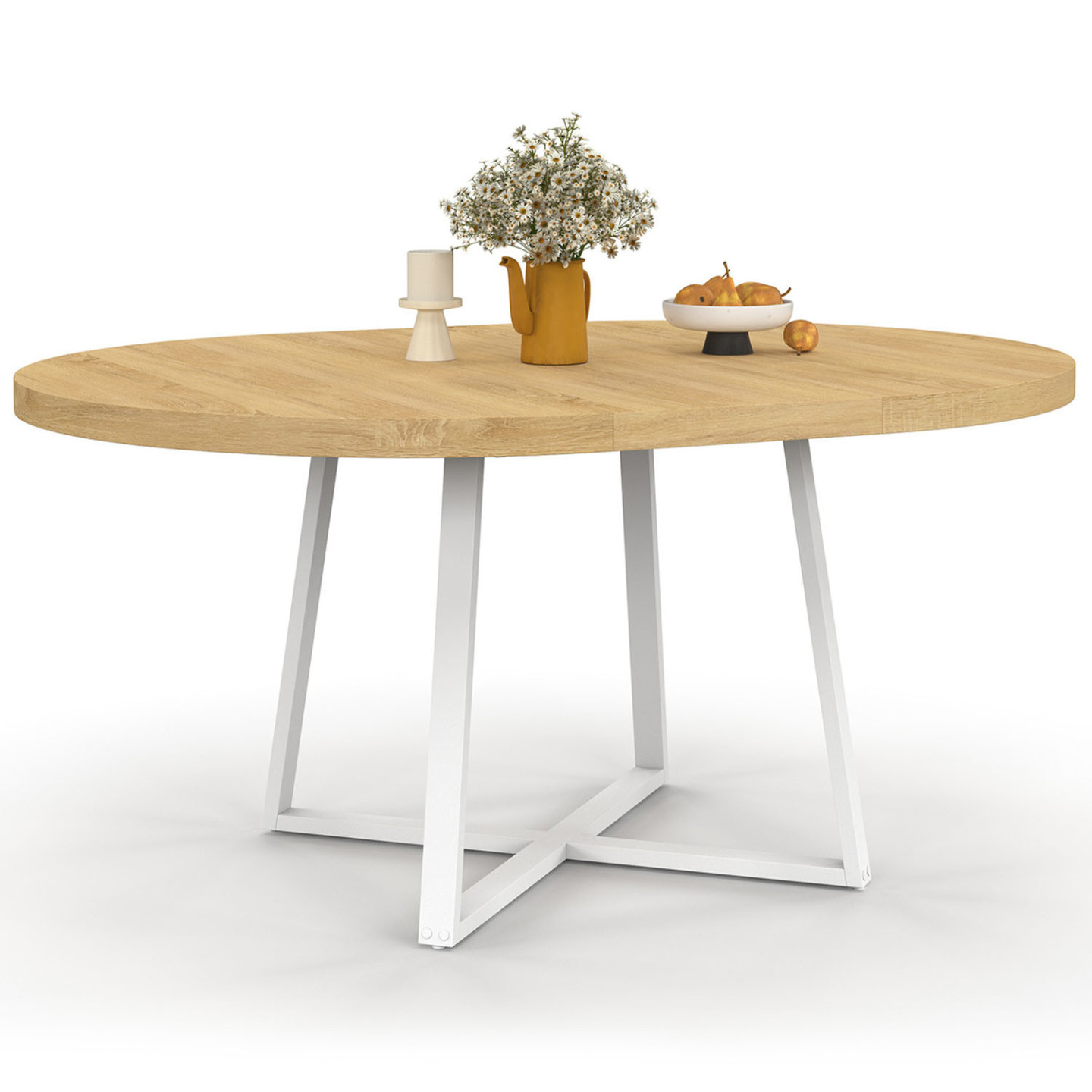 Selma Mesa De Comedor Redonda Extensible 4 8 Personas Madera Y Blanco 110 150 Cm