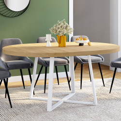Tavolo da pranzo rotondo allungabile 4-8 persone in legno e bianco - SELMA | IDMarket