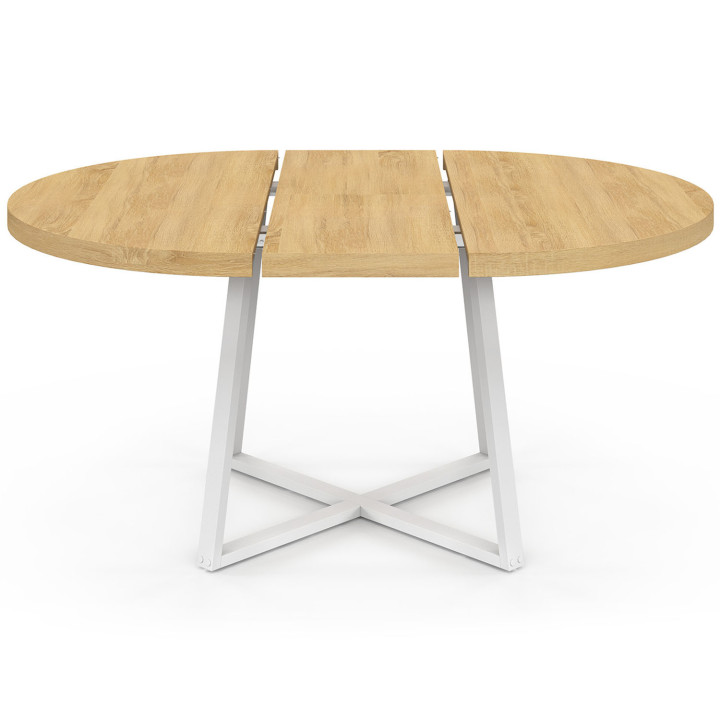 Mesa de comedor redonda extensible 4-8 personas madera y blanco - SELMA | Mesa de comedor redonda extensible 4-8 personas madera