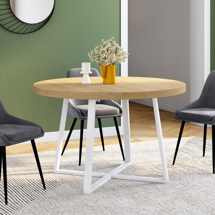SELMA tavolo da pranzo rotondo allungabile 4-8 persone legno e bianco 110-150 cm