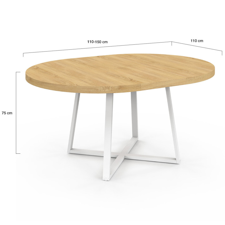 Mesa de comedor redonda extensible 4-8 personas madera y blanco - SELMA | Mesa de comedor redonda extensible 4-8 personas madera