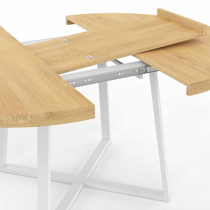 Mesa de comedor redonda extensible 4-8 personas madera y blanco - SELMA | Mesa de comedor redonda extensible 4-8 personas madera