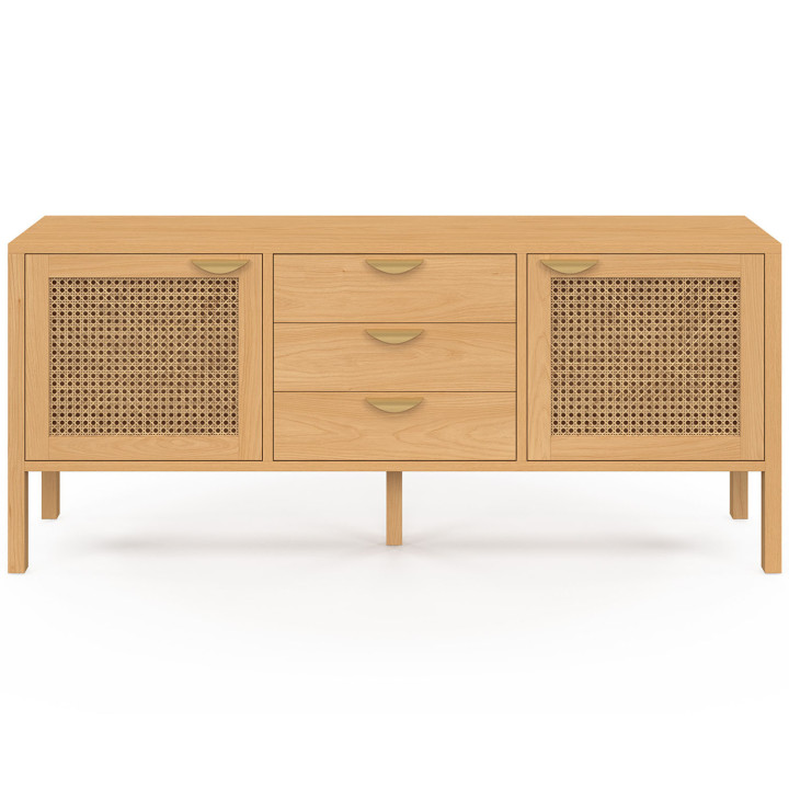 EDHEN 140 cm laag dressoir, 2 deuren en 3 laden, hout en vlechtwerk