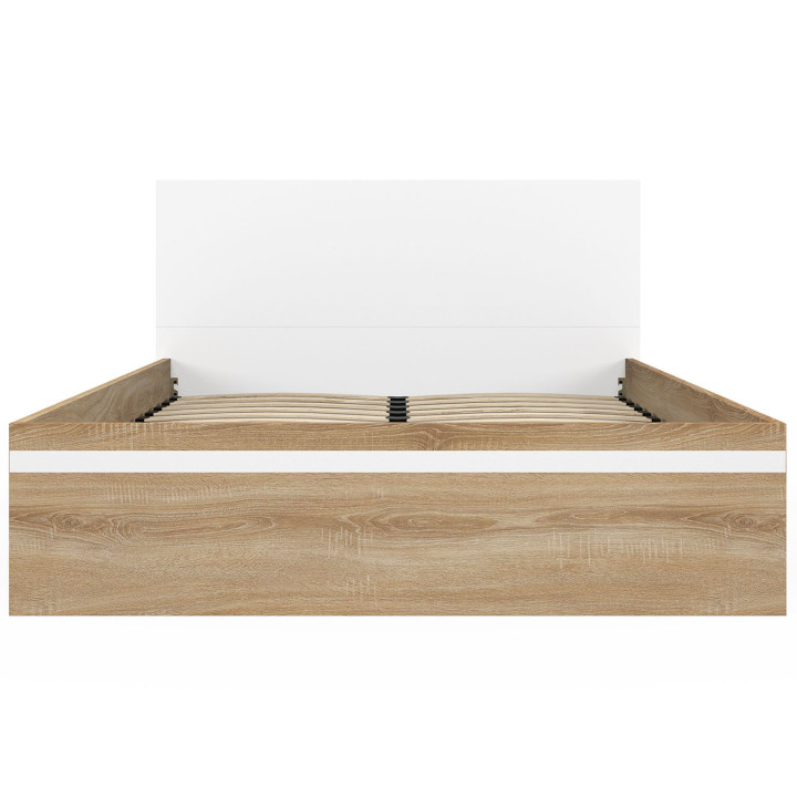 SEASIDE tweepersoons commodebed met hoofdbord en lattenbodem 140 x 190 cm in beuken en wit