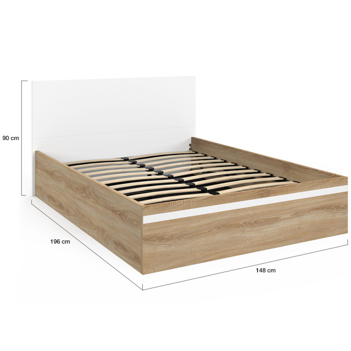 SEASIDE tweepersoons commodebed met hoofdbord en lattenbodem 140 x 190 cm in beuken en wit