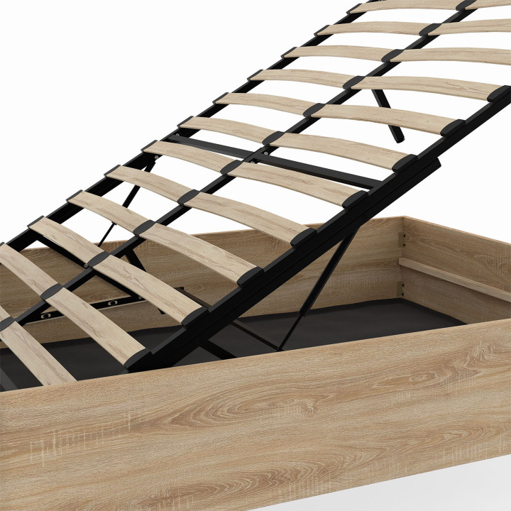 Cama doble arcón con cabecero y base de haya y blanco - SEASIDE | IDMarket