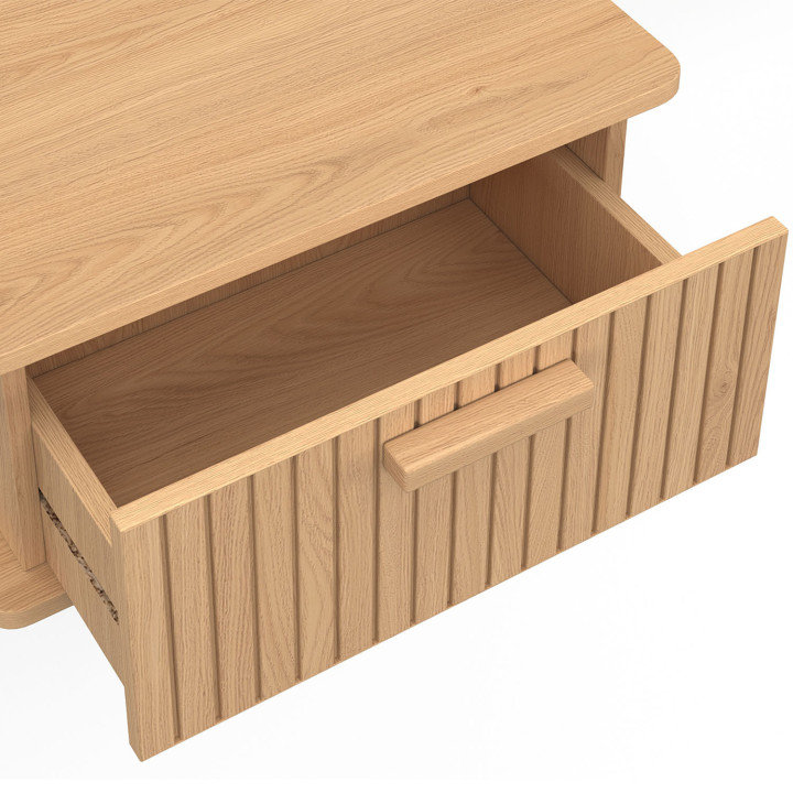 Lot de 2 tables de chevet murales JULIETTE 1 tiroir étagère suspendue lattes tasseau bois coloris chêne