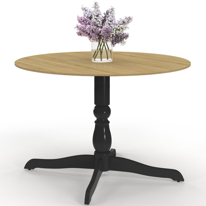 Mesa de comedor redonda de madera de haya y negro para 4-6 personas 110cm - MARIE | IDMarket