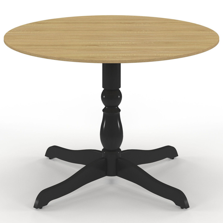Mesa de comedor redonda de madera de haya y negro para 4-6 personas 110cm - MARIE | IDMarket