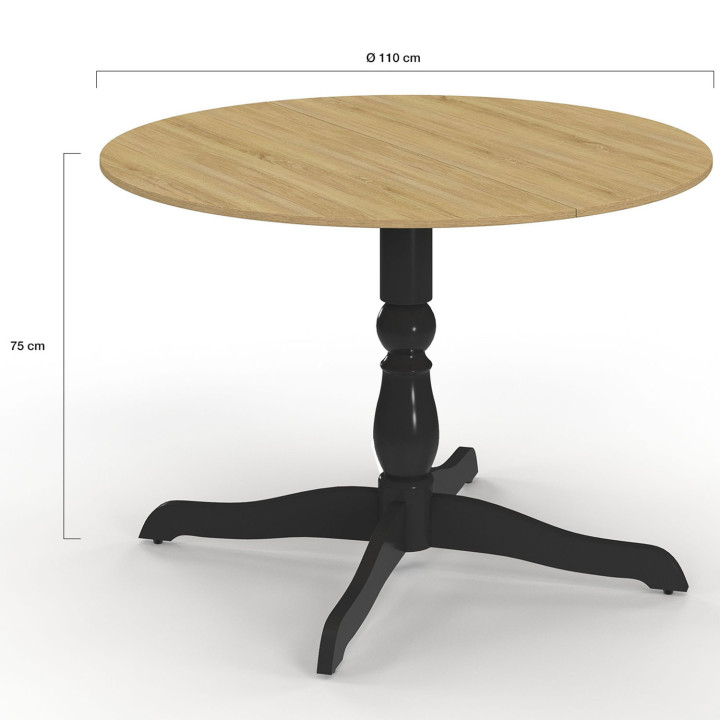 Mesa de comedor redonda de madera de haya y negro para 4-6 personas 110cm - MARIE | IDMarket