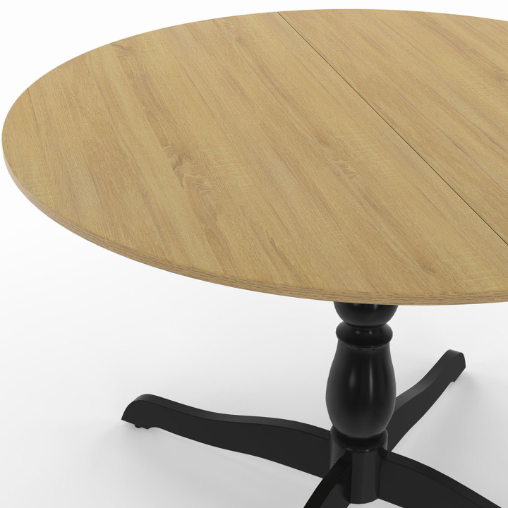 Mesa de comedor redonda de madera de haya y negro para 4-6 personas 110cm - MARIE | IDMarket