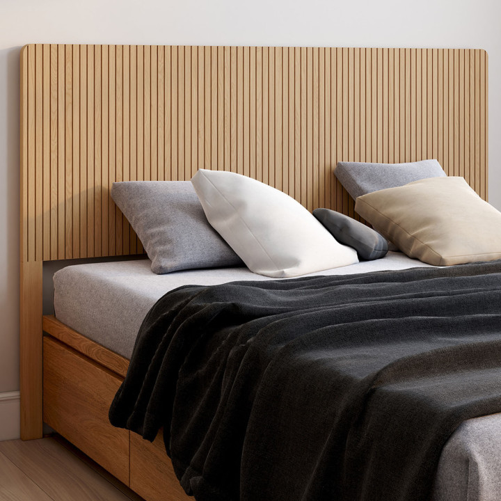 Tête de lit sur pied JULIETTE 160 cm effet lattes tasseau bois