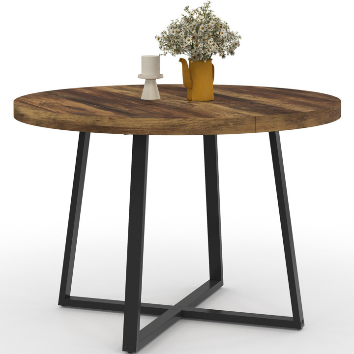 SELMA tavolo da pranzo rotondo 4 persone HAWKINS legno scuro e nero 110 cm
